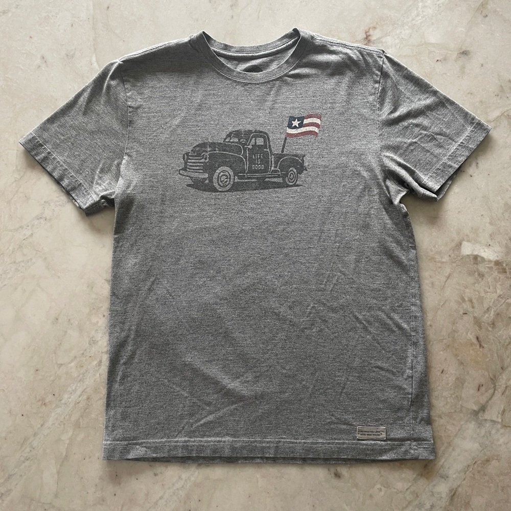 Gray Short Sleeve Tee with Vintage Graphic